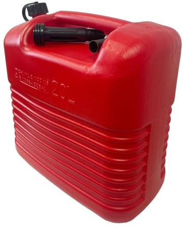 BAUSTER® Benzinkanister mit Trichter 5L 10L 20L Kunststoff Kraftstoffkanister in Rot oder Schwarz für Benzin Diesel Wasser robust auslaufsicher mit Ausgießer für Auto Camping Werkstatt (20L Rot)