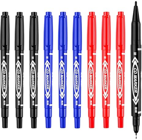 Cosyhav 9pcs Marker Pens, 3 Colours Acrylic Markers, Permanent Marker Pens For Plastic, Canvas, Fabric, Wood, Stone, Tire, Metal, Glass, Ceramic(Red, Blue, Black)