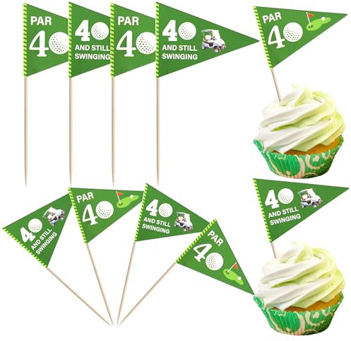 Xsstarmi 40 Pack Golf Flags Cupcake Toppers Par 40 And Still Swinging Cupcake Picks for Sports Golf Theme Cheers to 40 Happy 40th Birthday Anniversary Party Cake Decorations Supplies