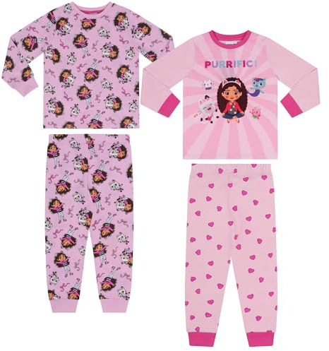 Gabby's Dollhouse/La casa de muñecas de Gabby, Paquete de 2, Algodón Pijama de Manga Larga, Pink/White, 3-4 Años: 104cm, Rosado