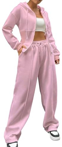 MJGkhiy Tuta Sportiva Donna Completa 2 Pezzi Tute da Ginnastica Felpa con Zip e Cappuccio + Pantalone Tuta Palestra Elegante Tinta Unita Completo Jogging Invernale Casual Cotone Completi Tracksuit