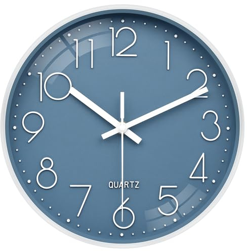 VIKMARI Modern Simple Wall Clock 10 Inch Silent Blue Clocks Battery Operated Decorative for Kids Living Room Bedroom Kitchen Office Bathroom(Blue)