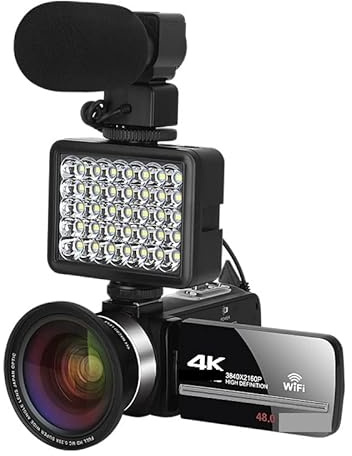 Macchina fotografica digitale, Videocamera digitale da 48 MP Videocamera digitale for registratore Vlog in streaming Stabilizzatore for webcam time-lapse 4K 18X(No SD Card,With Mic Lens Light)