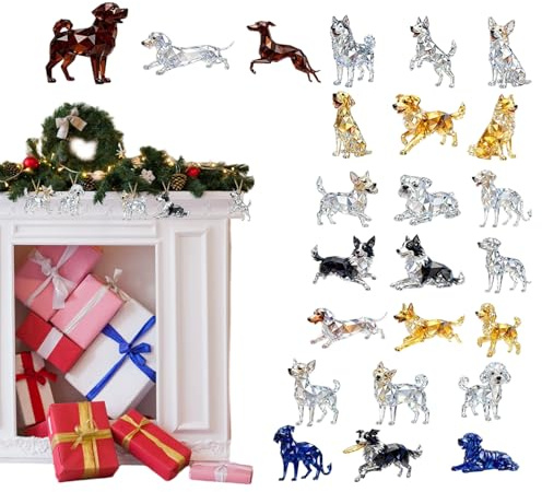 Calendrier de l'Avent Chien en 2025 | Charme Acrylique 2D Décoration | Pendentif Compte À Rebours 24 Jours Pour Amateurs De Chiens - Pour Arbre De Noël Rétroviseur De Voiture Mur Porte Adultes