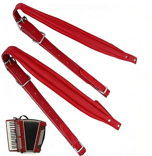 Tomedny Cinghie per fisarmonica, Cinghie per fisarmonica regolabili in pelle PU Tracolle multicolori 16-120 Cinture per bassi per accessori per strumenti musicali (Rossa)