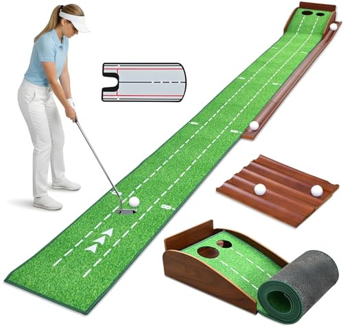 Professionelle Premium-Golf-Putting-Matte grün mit Putting-Spiegel, tragbare Golf-Übungshilfen für Zuhause, Büro, Hinterhof, Geschenk für Männer, Golfer