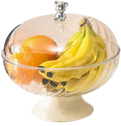 Ciotola per frutta con coperchio, ciotola per frutta 9, 7x9, 5 pollici, cestino trasparente con fori di drenaggio, piedistallo decorativo per bancone della cucina, snack per pane alle verdure tr