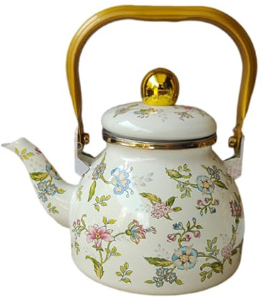 Bollitore per piano cottura, 1,1 l, smaltato, stile vintage, con manico resistente al calore, per induzione e gas