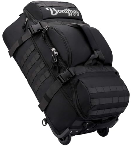 70L Reisetasche mit Rollen Reiserucksack Sporttasche große Sport Tasche Rolltasche Herren Damen wasserdichte Handgepäck Rucksack Wheeled Travel Backpack Duffel Luggage Bag (Schwarz)