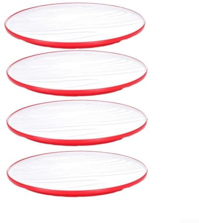 Platos llanos de melamina, paquete de 4 platos redondos irrompibles de 8 pulgadas con borde de color para el hogar, restaurante, cocina (rojo)