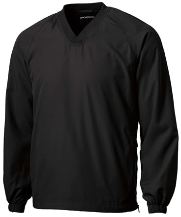 SPORT-TEK Unisex V-Neck Raglan Wind Shirt | Lightweight Windbreaker Jacket for Men & Women, Pullover Spring Jacket Black