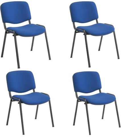 Office Hippo Heavy Duty Stackable Reception Chair, Black Frame, Fabric, Royal Blue, Pack of 4