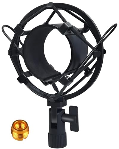 Etubby 43-47mm Microphone Shock Mount with Double Mesh Pop Filter & Screw Adapter, Adjustable Anti Vibration High Isolation Metal Mic Mount Holder Clip for Diameter of 43-47mm Microphone