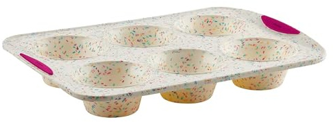 Trudeau Structure White Confetti Reinforced 6 Cup Jumbo Muffin Pan Silicone Bakeware