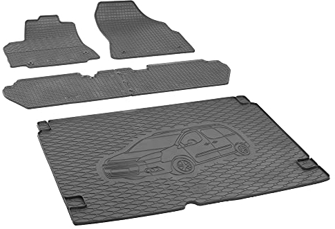 Passgenaue Kofferraumwanne und Gummifußmatten geeignet für Citroen Berlingo 5-Sitzer ab 2008 + Gurtschoner