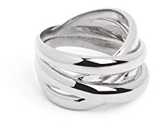 SINGULARU - Anillo Double Cross. Latón con Acabado Baño de Rodio Pulido Plata. Joyas para Mujer. Talla 16