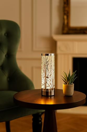 Marco Paul Large Electric Oil Burner LED Light-Up Fragrance Wax Melt Burner Silver Tree Silhouette Aromatherapy Touch Lamp Home Décor & Gift Idea for Relaxing Scents & Ambient Lighting