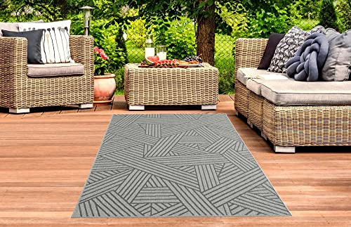 CARPETIA Indoor & Outdoor Teppich in Teppich Sisal Optik Balkon Küche Terrasse Flur Läufer abstrakt gestreiftes Muster anthrazit Größe 80x150 cm