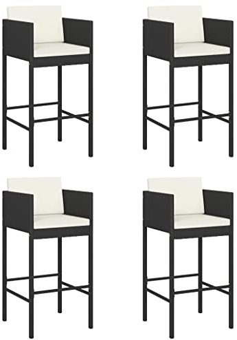 vidaXL 4X Barhocker mit Kissen Küchenhocker Garten Barstuhl Tresenhocker Thekenhocker Tresenstuhl Bistrohocker Gartenmöbel Schwarz Poly Rattan