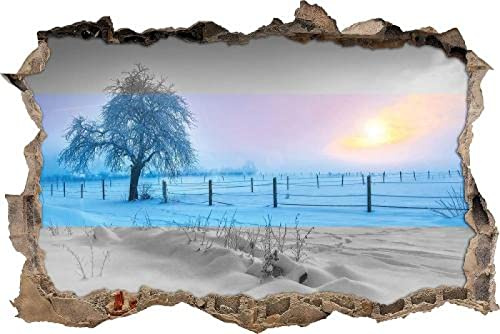 Gougeltd 3D-Effekt Wandtattoo Einsamer Baum in Winterlandschaft Aufkleber Durchbruch selbstklebendes Wandbild Wandsticker Stein Wanddurchbruch Wandaufkleber Tattoo 75X116cm