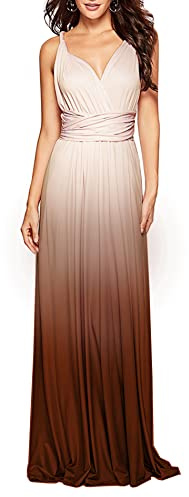 Hahaemma Elegant bröllopsklänning för kvinnor, lång, flerskiktad, V-ringad, öppen rygg, brudtärneklänning, golvlång, balklänning, sommarklänning, S