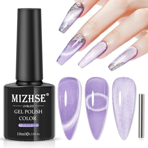 MIZHSE Cat Eye UV Gel Magnet Nagellack Cateye Magnetisch Lila Nägel 10ml | Glitzer Cat Eye, UV Gel Nagellack, Magnetischer Nail Polish, Maniküre für Zuhause & Salon