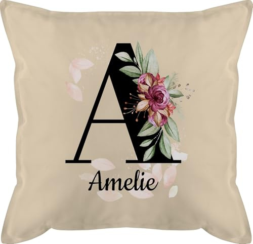 Kissen 50x50 - Anfangsbuchstabe - Buchstabe anpassbar mit Name I Geschenk Initialen - 50 x 50 cm - Beige Natur - Bedrucken Lassen namenskissen Buchstaben a schmusekissen personalisiertes mädchen