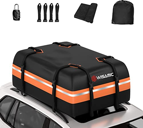 Wisamic Auto Dachbox 425 Liter Faltbar Dachtasche Wasserdicht Dachkoffer Tragbar Aufbewahrungsbox mit Anti-Rutsch Matte für Auto mit/ohne Reling zu Reisen und Gepäcktransport