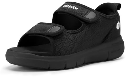 FitVille Sandales Diabétiques Hommes Large Ouverture Chaussures Orthopédique Scratch Sandales Rééducation pour Pieds Gonflés Noir 49 EU Large