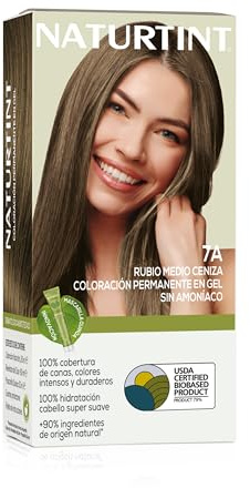 NATURTINT Biobased | Coloración Permanente Sin Amoniaco | 100% Cobertura de Canas | Tinte para el Cabello Ingredientes Naturales | Color Intenso y Duradero | 7A Rubio Medio Ceniza | 170ml