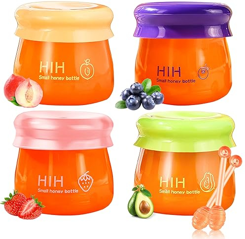 Lip Balm Set, Moisturizing Lip Balm Multipack Fruity Flavoured Chapstick, Honey Bottel Shape Hydrating Lip Mask - Peach, Blueberry, Strawberry, Avocado Lip Balms For Moisturize Anti-Cracking