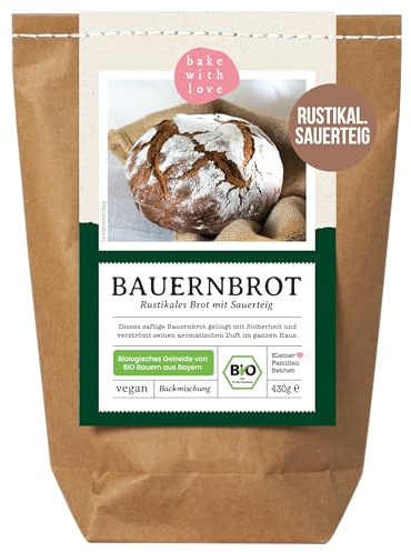 Bio Brotbackmischung Bauernbrot – Sauerteigbrot mit Roggenmehl & Dinkel – für Brotbackautomat & Ofen – frisches Brot backen – Bake with Love – 1 Pack