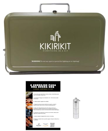 KIKIRIKIT Kit Barbecue à charbon - Barbecue portable en acier inoxydable avec accesoires - Barbecue pour pique-nique - Cadeau original - Cadeaux pour parents (Green)
