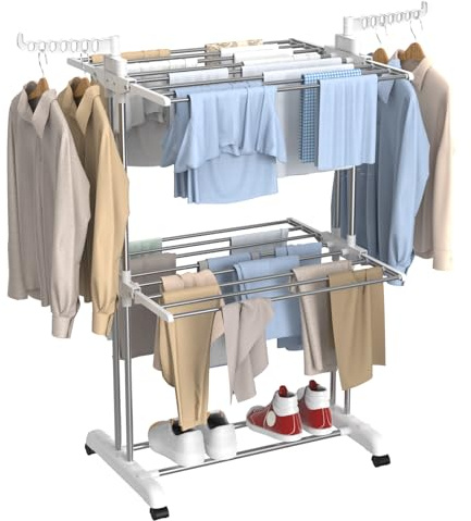 Innotic Stendini Estensibile a 4 Livelli in Metallo, Stendibiancheria Salvaspazio per uso Interno/Esterno,73 x 64x 170 cm (bianco e grigio 3 Livelli)