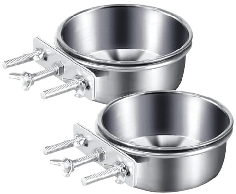 Ranuw Bird Feeding Dish Cups Parrot Removable Stainless Steel Bowl Parrot Food Bowls Screw On Bird Feeder Bowl With Clamp Parrot Food Bowl For Large Birds