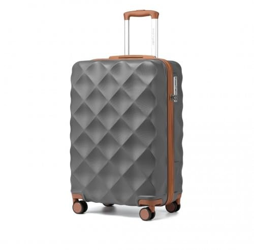 British Traveller 53CM Trolley Resväska Styv ABS+PC med Svängbara Hjul och TSA-lås (20 tum, Grå/Brun)