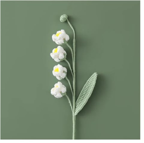 DIUKES Mazzo decorativo Bouquet di fiori intrecciati all'uncinetto Campana artificiale Orchidea Decorazione di San di fiori di mughetto intrecciata a mano Decorazioni per la casa (Color : White)