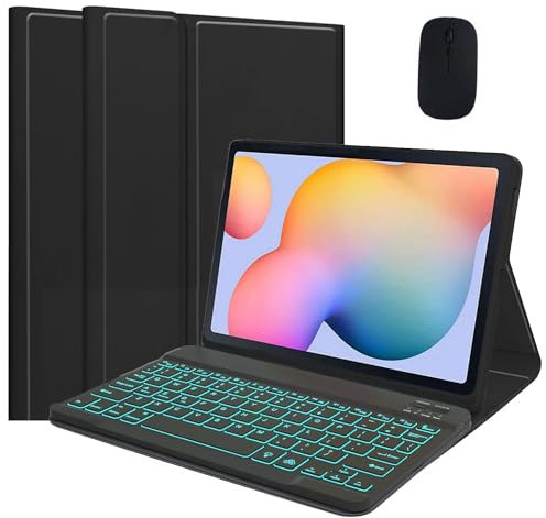 EHLCYS Funda con Teclado para Lenovo Tab M8 4ª Generación 8,0 Pulgadas 2023 (TB-300FU /TB-300XU), Teclado Inalámbrico Desmontable Retroiluminado 7 Colores, Funda Multiángulo PU Ultrafina con Ratón