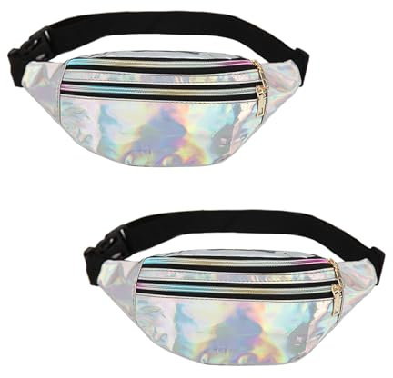 ROROJOYMA 2 Stück Laser Bauchtasche Bauchtasche 80er Jahre Damen Verstellbarer Gurt Hüfttasche für Outdoor Reise Wandern Reisen Urlaub