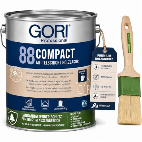 GORI 88 Premium Holzlasur außen, Burma Teak, 0,75 L + Profi Pinsel