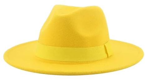 Fedora Trilby Filzhut Hut Damenhut Herren-Fedora-Hüte Breite Krempe Gürtel Bandband Solide Klassisch Formelle Kleidung Hochzeit Fedora-Hüte Für Herren 60–62 cm (XL) Gelb
