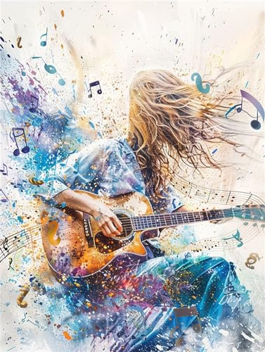 Mädchen Malen Nach Zahlen Erwachsene, Gitarre Malen Nach Zahlen Klein 30x40cm, DIY Handgemalt Ölgemälde Kit für Anfänger Bastelset Erwachsene, Acrylfarben Set Wand Deko Bilder Ohne Rahmen, Geschenk