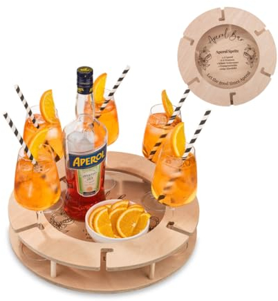 INEXTERIOR AperolBar für 6 Gläser – LilletBar – WeinBar – Tablett für Weingläser und Aperitifs – Beeren und Orangen Designs – Geschenk für Aperol, Lillet/Wein Liebhaber (Natur, AperolSpritzRezept)