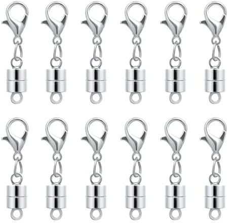 12pcs Magnetic Necklace Clasp, Magnetic Lobster Clasp Magnetic Jewelry Clasps Bracelet Chain Closures Magnetic Necklace Extender for Jewelry Making (Silver)