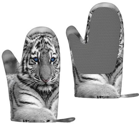 Weißes Tigermuster, Silikon-Ofenhandschuhe, rutschfeste Kochhandschuhe, hitzebeständige Backhandschuhe, EIN Paar