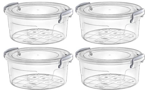 Concept4u 4 Pcs x 3.4Liter Plastic Storage Box with Lid Clip Multipurpose Clear Round Container Transparent Heavy Duty Stackable Box Ideal for Home, Office, Kitchen, Food, Toys, Closet, Animal Feed