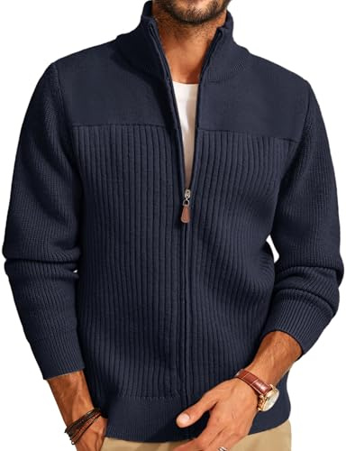 PJ PAUL JONES Herren Strickjacke Stehkragen Regular Fit Cardigan Stehkragen Winter Trachtenjacke XL Navy blau