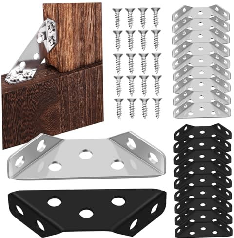 JEWEDECO 20stücke Edelstahl Möbel Eckverbinder Winkelverbinder in Silber Und Schwarz Montagefreundliche Möbelbeschläge Zur Verstärkung Von Schrank- Regal Tisch-ecken Mit Robustem Design