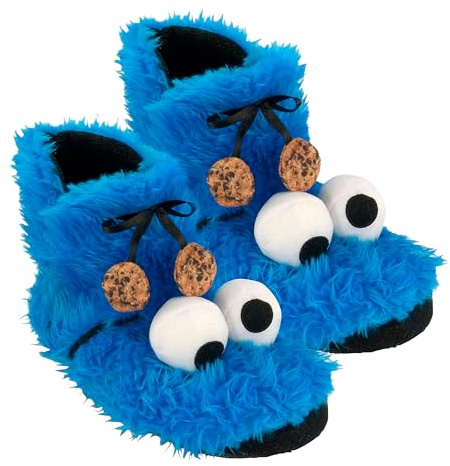 United Labels Sesamstraße 3D Hausschuhe Plüsch Cookie Monster, Blau, Pantoffeln mit Fell und Anti Rutsch Noppen, Hausstiefel
