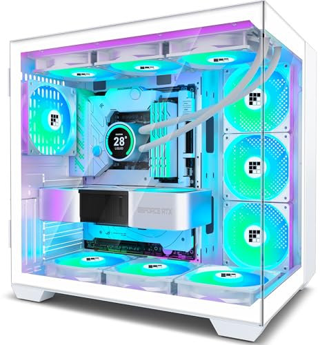 FOIFKIN F600 PC Case - Pre-Installed 7 PWM ARGB Fan, ATX Mid-Tower Gaming PC Case, 270° Panoramic Glass with Type-C (White, F600)